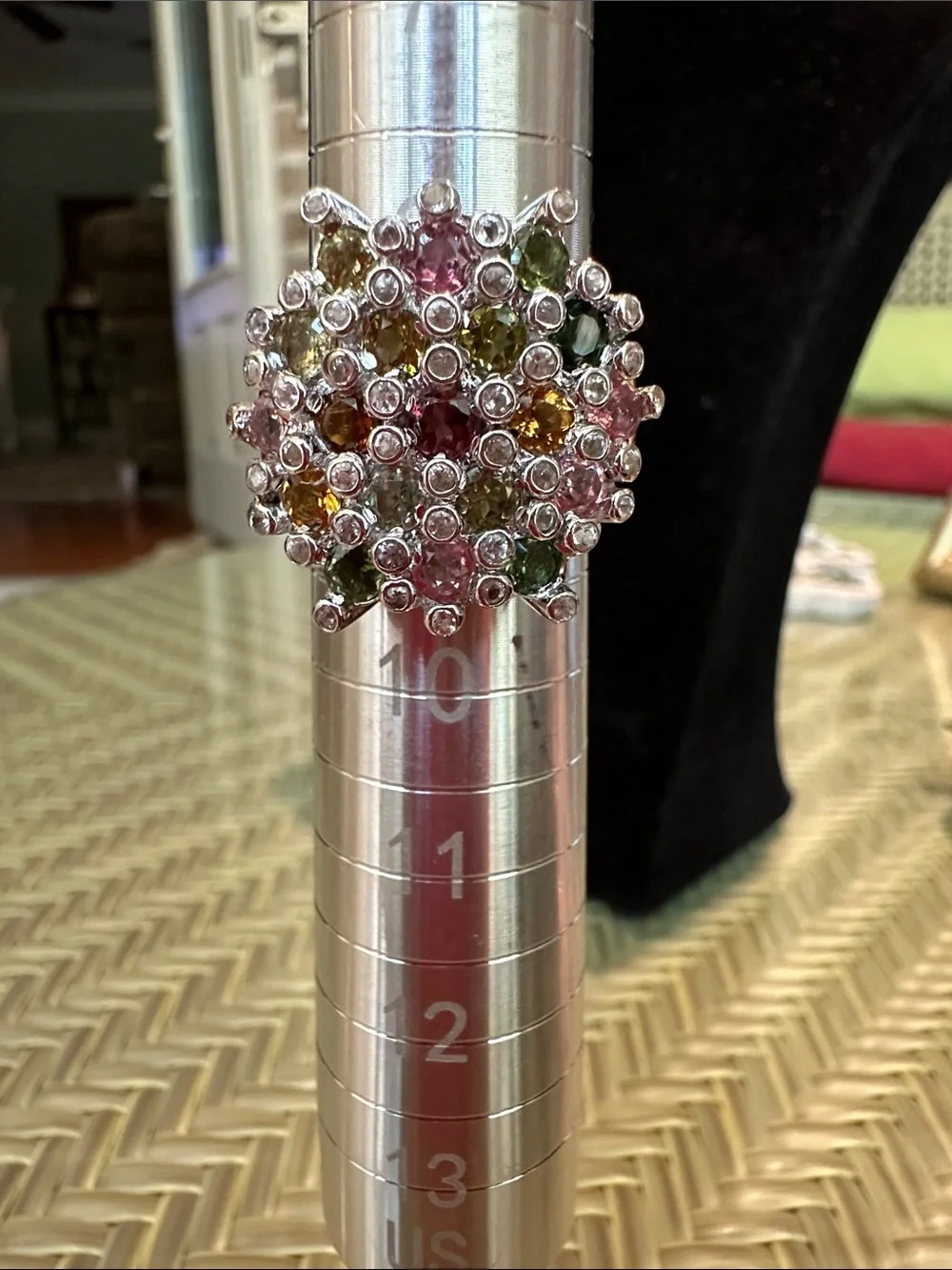 Multicolor Gem Cluster Ring in Silver Tone - Women Jewelry